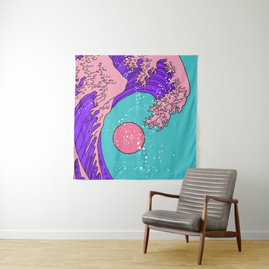 Vaporwave Great Wave: Stilvolle Ocean Art Wandteppich (Beispiel (Horizontal))