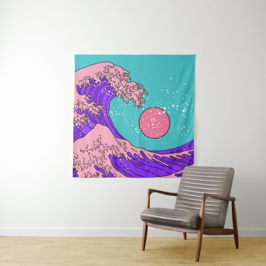 Vaporwave Great Wave: Stilvolle Ocean Art Wandteppich (Beispiel)
