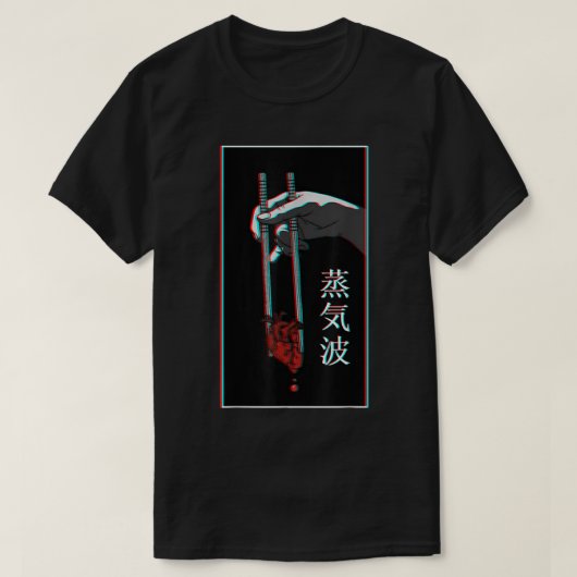 Vaporwave-Herz-Essstäbchen-Glitch-Art T-Shirt (Design vorne)