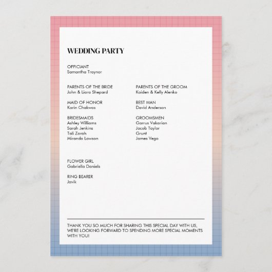 Vaporwave-Hochzeitsprogramm Programm (Rückseite)