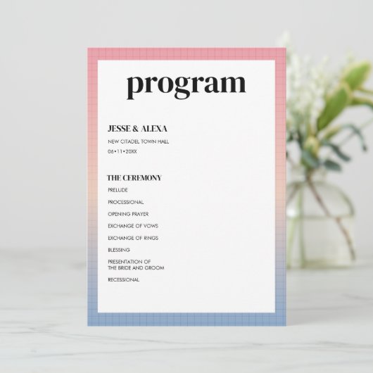 Vaporwave-Hochzeitsprogramm Programm (Stehend Vorderseite)