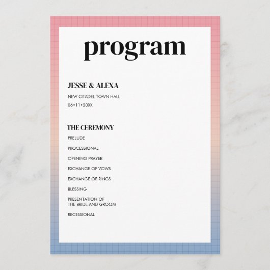 Vaporwave-Hochzeitsprogramm Programm (Vorderseite)