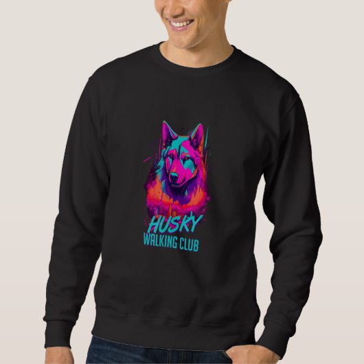 Vaporwave Husky Walking Club Retro 80s Inspired Do Sweatshirt (Vorderseite)