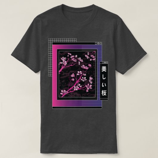 Vaporwave Japanese Cherry Sakura Tree Blossom Aest T-Shirt (Design vorne)