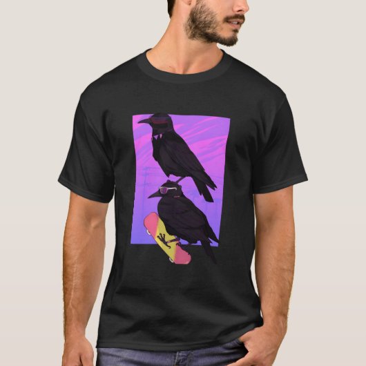 Vaporwave Japanese Raven Black Crow Skater T-Shirt (Vorderseite)