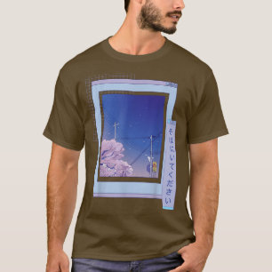 Vaporwave Japanische Nacht Stadt Kirschblüten Brow T-Shirt