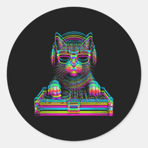 Vaporwave-Katze-Dj-Techno-Rave-Edm-Musikkonzert-Pa Runder Aufkleber