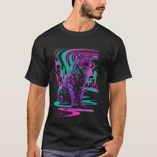 Vaporwave-Katzen-Ästhetik-Synthwave-Cyberpunk-schw T-Shirt (Vorderseite)