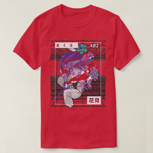 Vaporwave Koi Fisch Japan Sakura Carp Züchter T-Shirt (Design vorne)