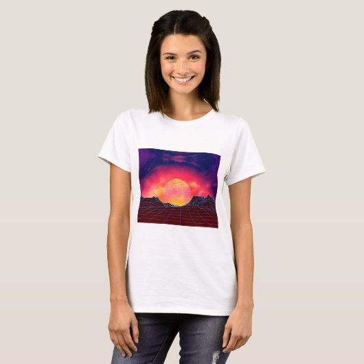 Vaporwave Landschaft mit Felsen T-Shirt (Vorne ganz)