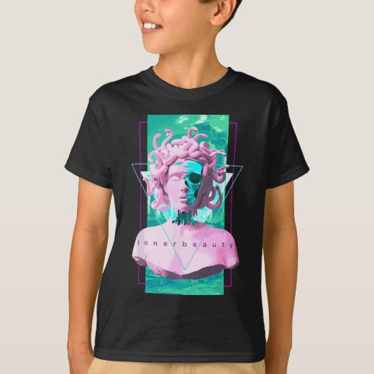 Vaporwave Medusa Statue mit Skull Ästhetik Kunst R T-Shirt (Vorderseite)