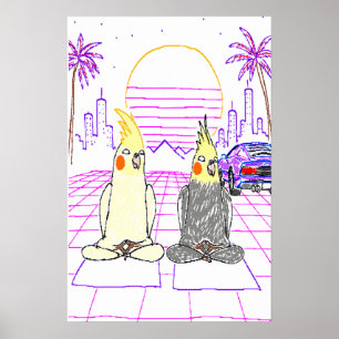 Vaporwave-Nymphensittich Retro-Sonnenuntergangs-Pl Poster