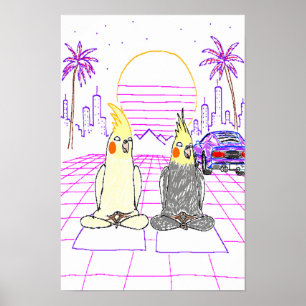 Vaporwave-Nymphensittich Retro-Sonnenuntergangs-Pl Poster