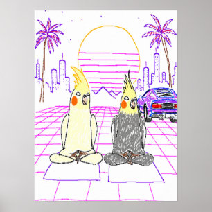 Vaporwave-Nymphensittich Retro-Sonnenuntergangs-Pl Poster