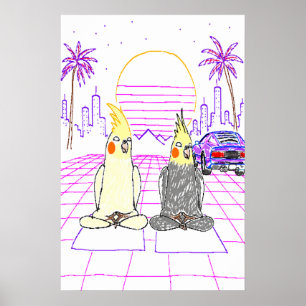 Vaporwave-Nymphensittich Retro-Sonnenuntergangs-Pl Poster