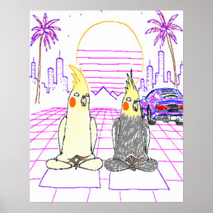 Vaporwave-Nymphensittich Retro-Sonnenuntergangs-Pl Poster
