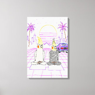 "Vaporwave-Nymphensittiche Retro-Sonnenuntergang-L Leinwanddruck