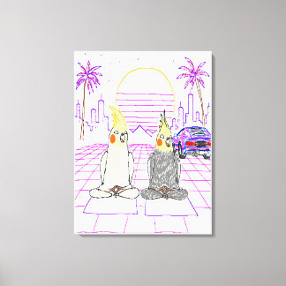 "Vaporwave-Nymphensittiche Retro-Sonnenuntergang-L Leinwanddruck