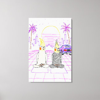 "Vaporwave-Nymphensittiche Retro-Sonnenuntergang-L Leinwanddruck