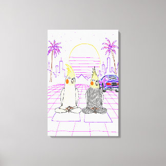 "Vaporwave-Nymphensittiche Retro-Sonnenuntergang-L Leinwanddruck