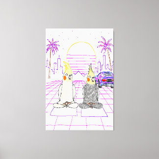 "Vaporwave-Nymphensittiche Retro-Sonnenuntergang-L Leinwanddruck