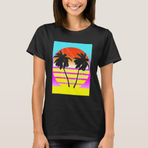 Vaporwave Palm Tree Beach im Sommer Sonnenuntergan T-Shirt