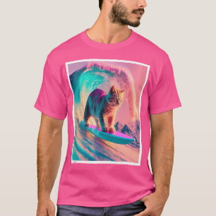 Vaporwave Psychedelic Punk House Cat Surfing in th T-Shirt