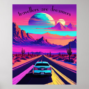 Vaporwave psychedelische Wüstenlandschaft. Bearbei Poster