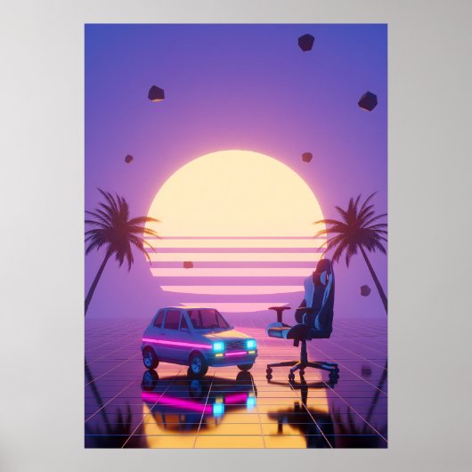 Vaporwave Retro-Auto und Gaming-Stuhl Poster (Vorne)