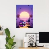 Vaporwave Retro-Auto und Gaming-Stuhl Poster (Heimbüro)