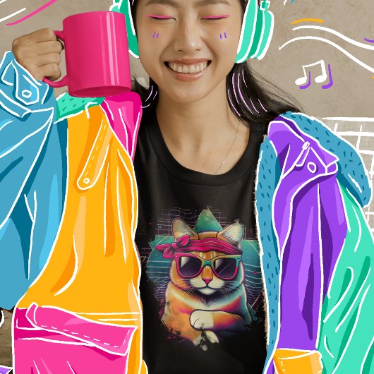 Vaporwave Retro Cat mit Bandana und Sonnenbrille T-Shirt