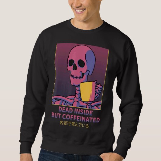 Vaporwave-Schädel tot, aber mit Coffeuse Skelett Sweatshirt (Vorderseite)