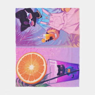Vaporwave Schwarze Katze  Fleecedecke