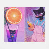 Vaporwave Schwarze Katze Fleecedecke (Vorderseite (Horizontal))