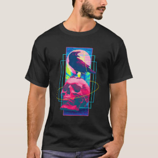 Vaporwave Skull Crow Halloween Ästhetik T-Shirt