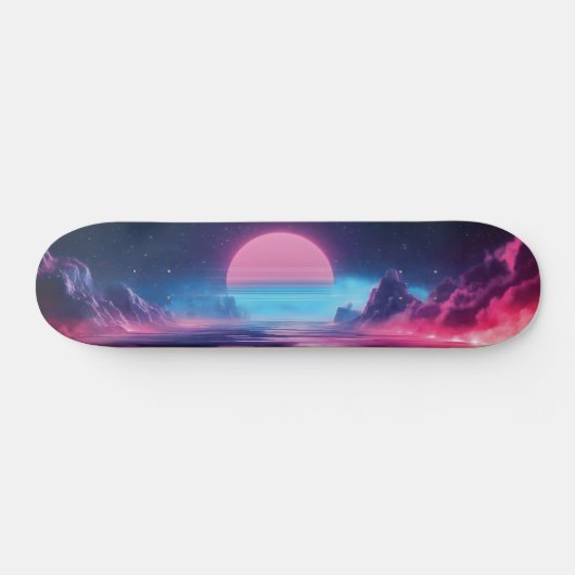 Vaporwave Sonnenuntergang Landschaft, Retro-Futuri Skateboard (Horizontal)