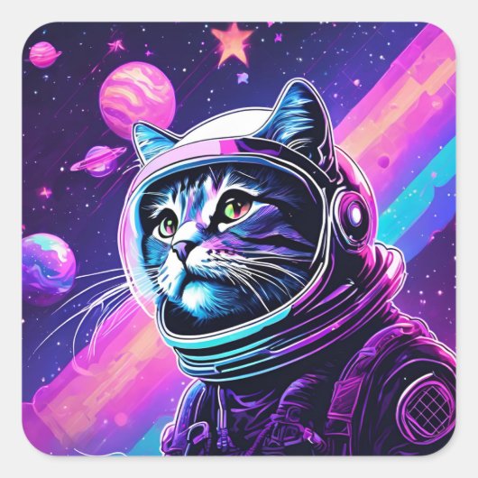 Vaporwave Space Cat Sticker - Retro Galaxy Kitty A (Vorderseite)