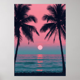 Vaporwave Sunset Palm Trees – Aesthetic Beach Wall Poster