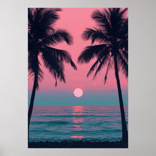 Vaporwave Sunset Palm Trees – Aesthetic Beach Wall Poster (Vorne)