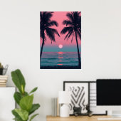 Vaporwave Sunset Palm Trees – Aesthetic Beach Wall Poster (Heimbüro)