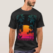 Vaporwave Sunset Palms – Neon Squirrel Gridscape T-Shirt (Vorderseite)