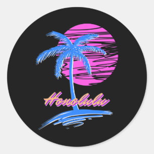 Vaporwave Synth Outrun Sunset 80er Beach Retro Hon Runder Aufkleber