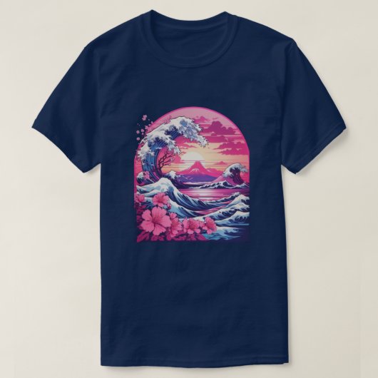 Vaporwave Synthwave 80er Jahre Japan Great Wave T-Shirt (Design vorne)
