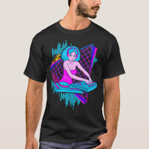Vaporwave Synthwave DJ Girl 1980er und 1990er Jahr T-Shirt