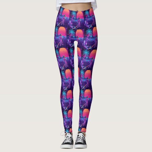 Vaporwave Synthwave Raumfahrer-Muster Leggings (Vorderseite)