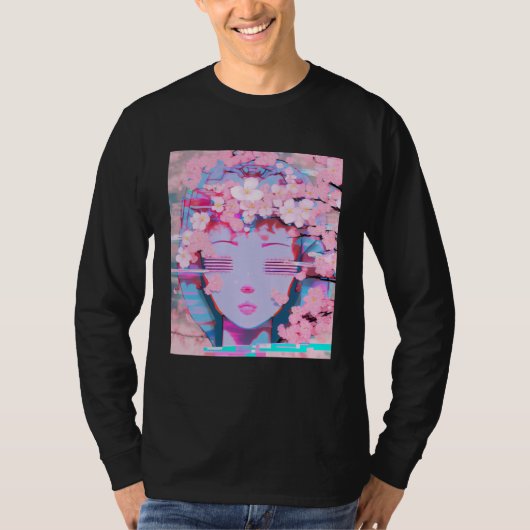 Vaporwave Synthwave Retrowave Glitch Kirschblüte T-Shirt (Vorderseite)