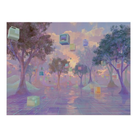 Vaporwave-Traumwald mit schwebenden Fenstern Poster (Vorderseite)