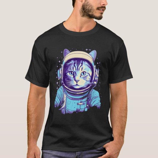 Vaporwave Wave Cat Astronaut T-Shirt (Vorderseite)