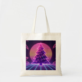 Vaporwave-Weihnachtsbaum-Neon-Sonnenuntergang Tragetasche