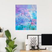Vaporwellendolphin am Himmel Poster (Heimbüro)